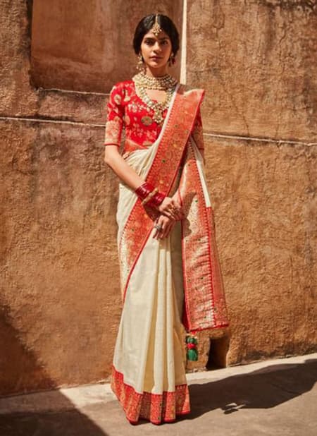 Off White Colour KIMORA SUNEHRI 17 Heavy Wedding Wear Silk Designer Latest Saree Collection 1430